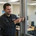 Commercial locksmith in Dallas replacing a business door lock