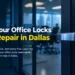 Close-up of a modern office door lock illustrating signs that commercial locks may need repair in D