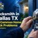 Locksmith in Dallas TX repairing a residential door lock to resolve common home lock problems.